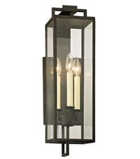 3-Light Outdoor LED Wall Sconce in Forged Iron with Clear Glass Panels