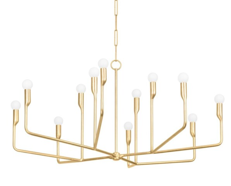 12-Light Chandelier in Textured Vintage Gold Leaf with Branch-Inspired Silhouette