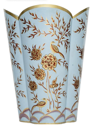 Pale Blue & Gold Pheasant Wastepaper Basket