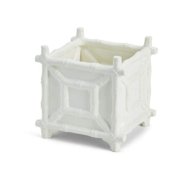 White Ceramic Faux Bamboo Cachepot