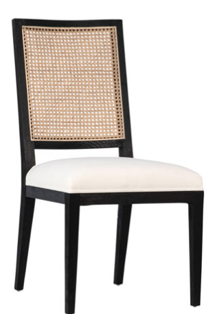 Black Wood Chair with Cane Back and Performance Fabric