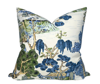Asian Scenic Pillow Cover in Blue and Green (Various Sizes & Colors)