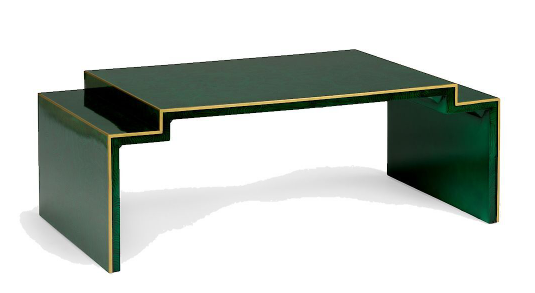 Malachite-Finish Cocktail Table with Sculpted Profile & Gold Edging