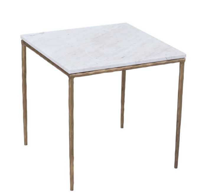 Forged Brass Iron Side Table with White Marble Top