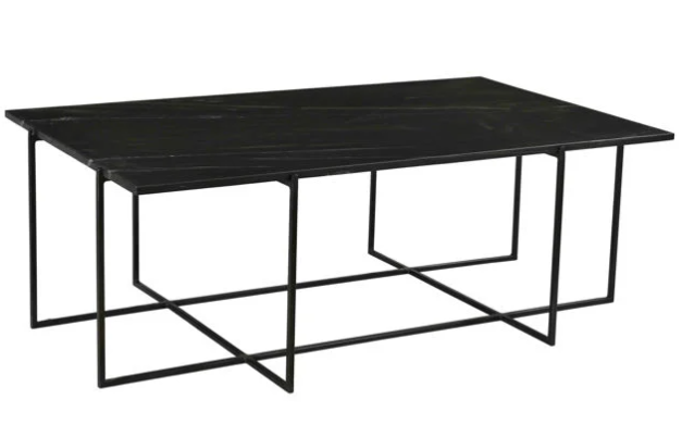 Black Marble Cocktail Table with Gunmetal Iron Base