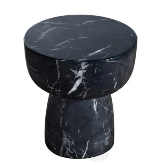 Lightweight Concrete Side Table with Black & White Faux Marble Finish