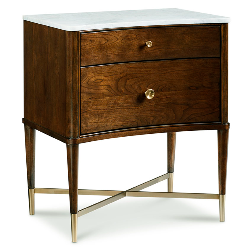 Walnut Nightstand with Honed Carrera Marble Top & Built-In Power