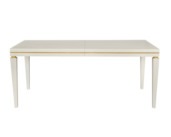 Italian White Lacquer Dining Table with Gold Accents and Leaf Extension