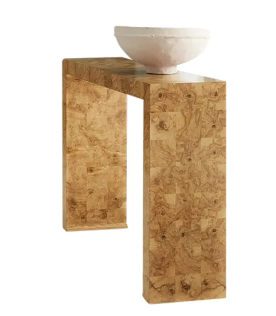 Olive Ash Burl Waterfall Console with Hand-Rubbed Finish