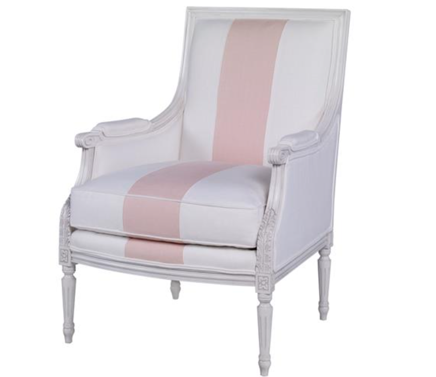 Custom French Chair in White Finish with Pink Stripe and Performance Fabric