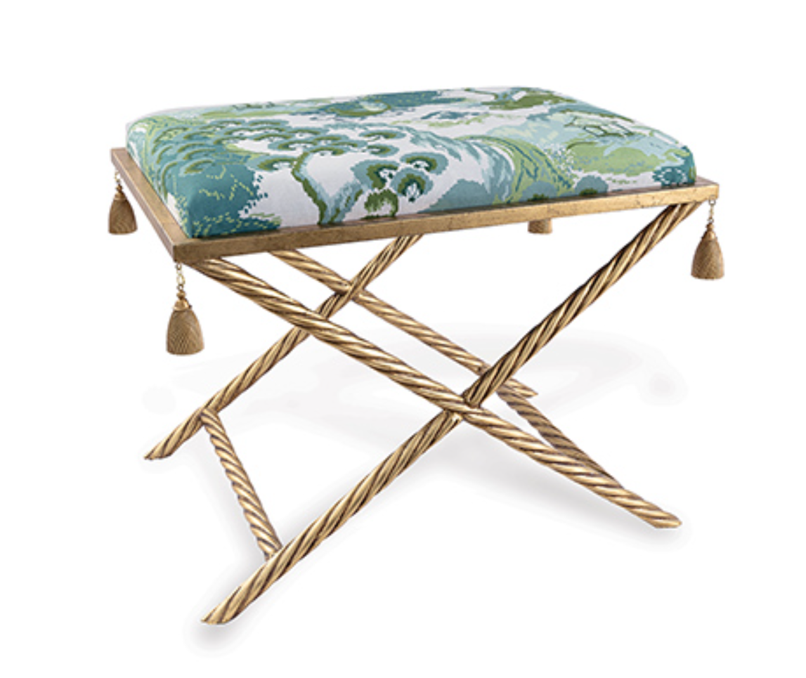 Chinoiserie X-Bench with Gold Leaf Base