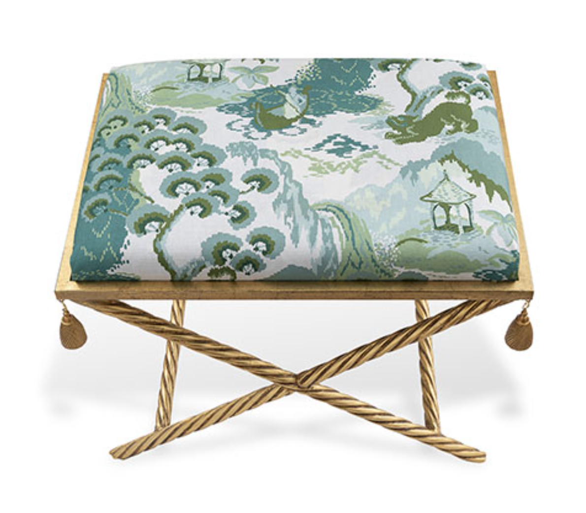 Chinoiserie X-Bench with Gold Leaf Base