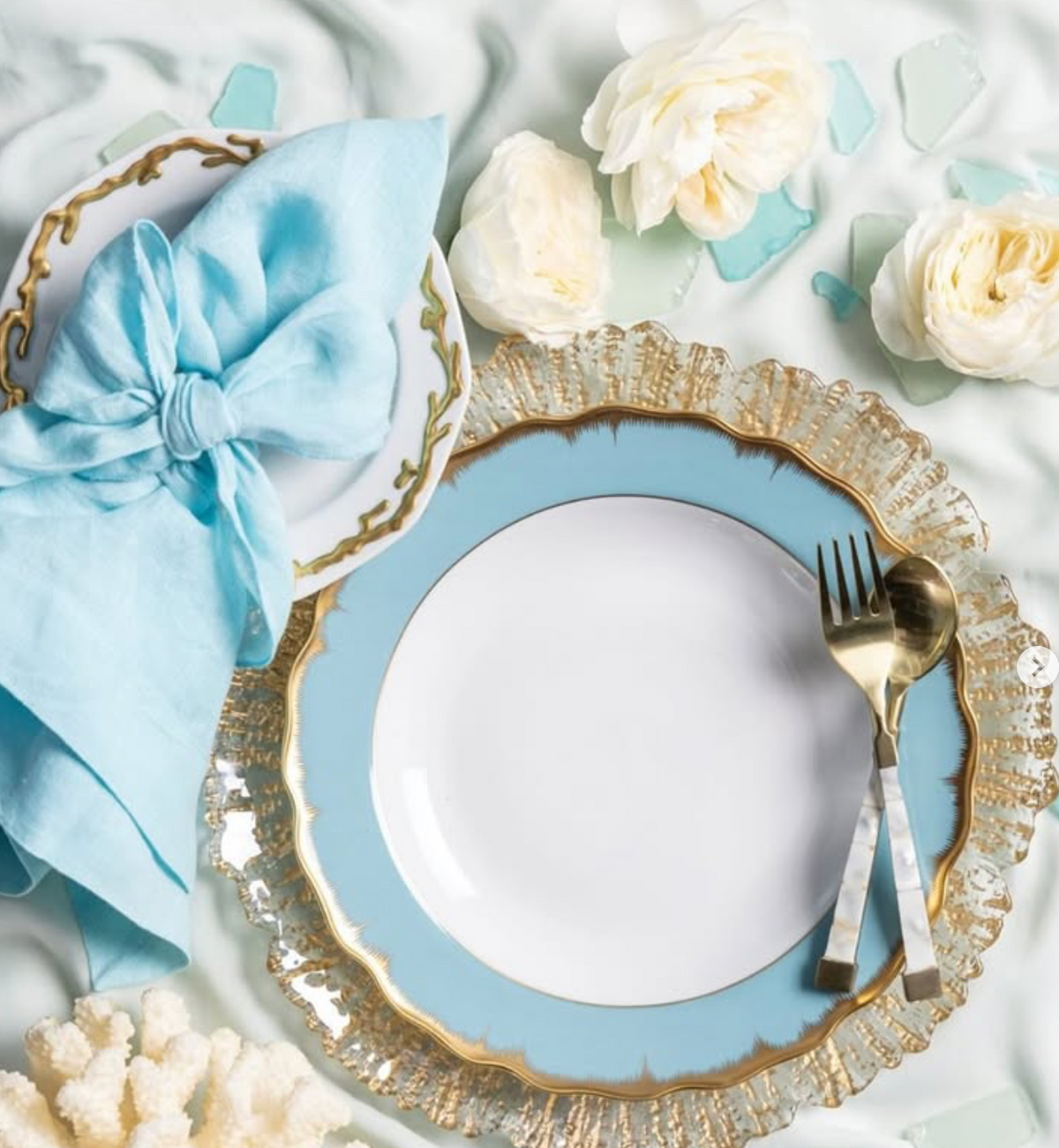 Bow Linen Napkins – Aqua (Set of 2)