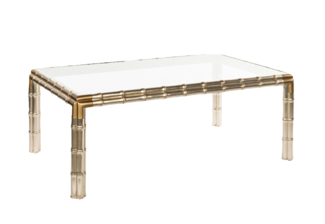 Silver Bamboo and Glass Cocktail Table with Gold Accents