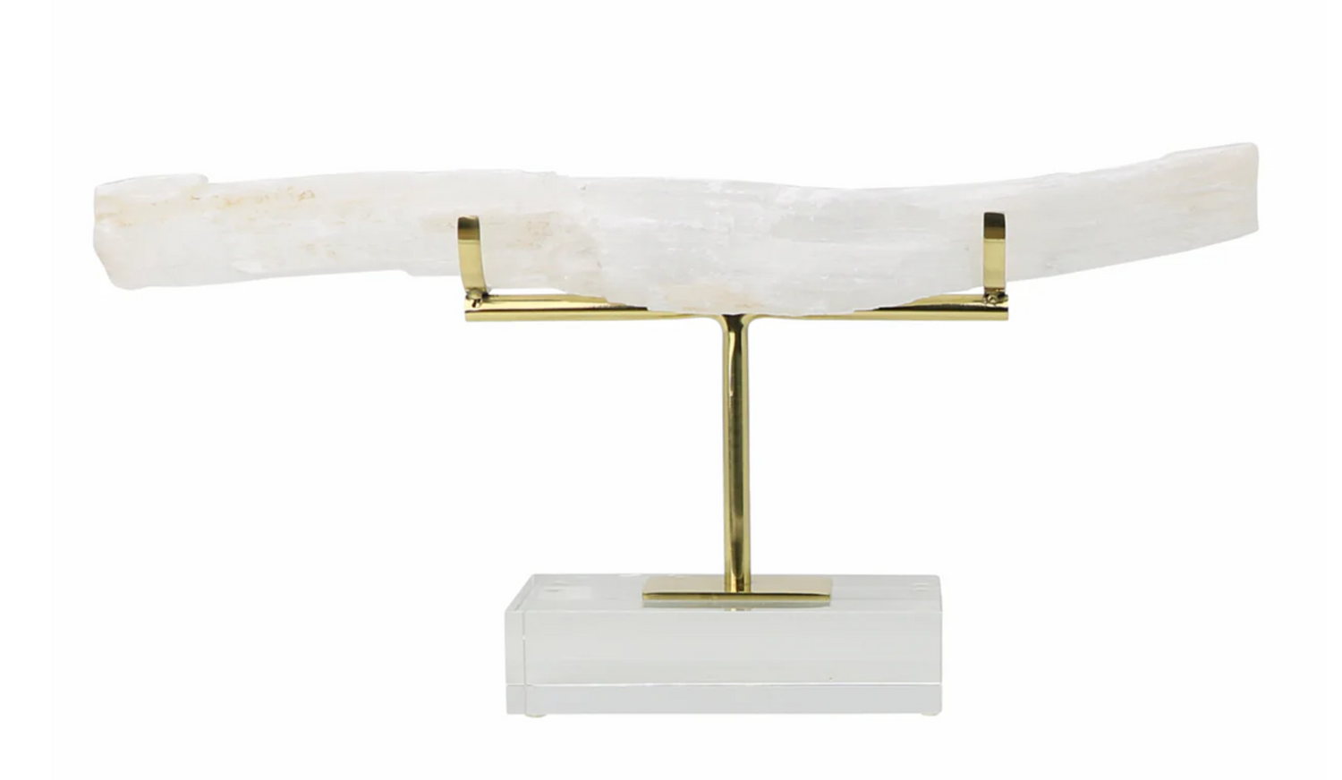 Horizontal Selenite on Brass and Acrylic Base