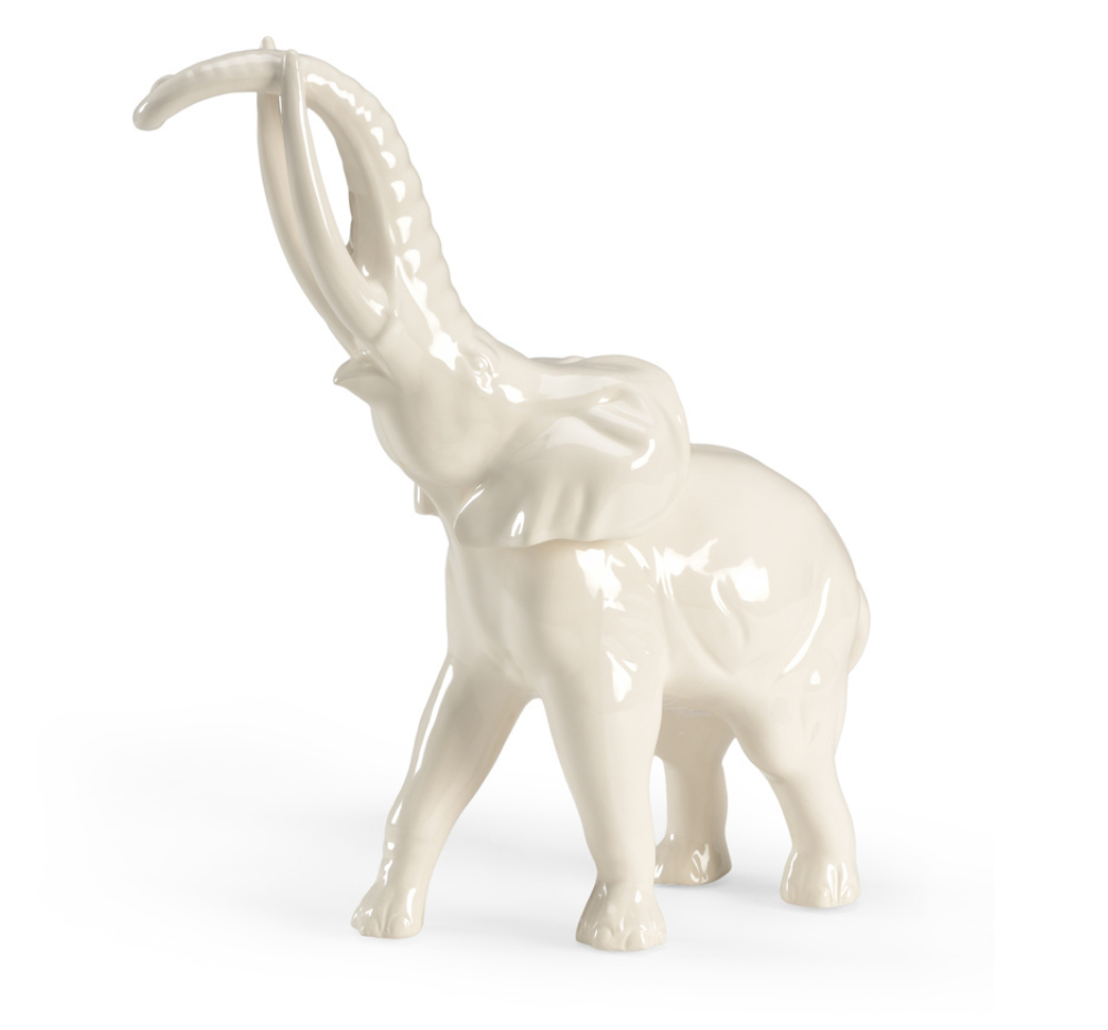 White Glazed Ceramic Elephant Figurine