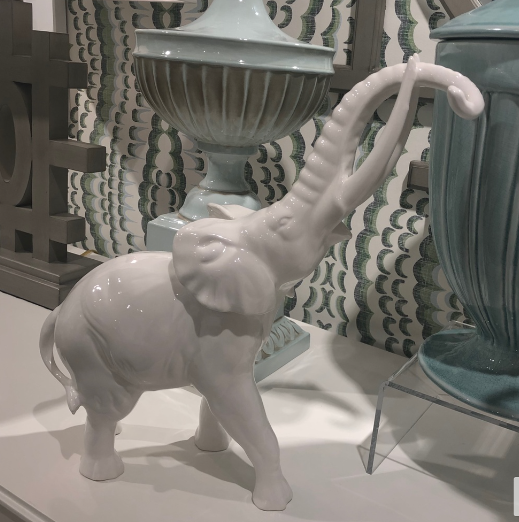 White Glazed Ceramic Elephant Figurine