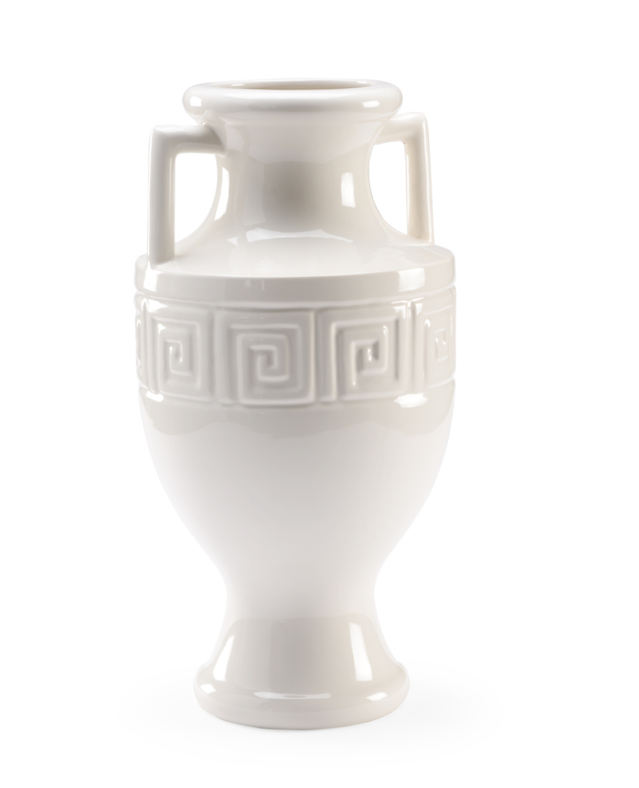 White Glazed Grecian Urn with Cut-Out Handles