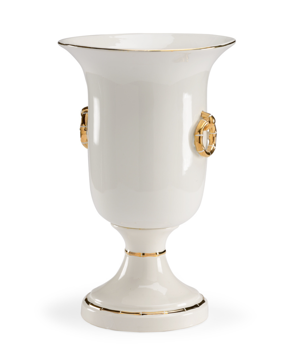 Off-White Porcelain Bamboo Gold Ring Vase
