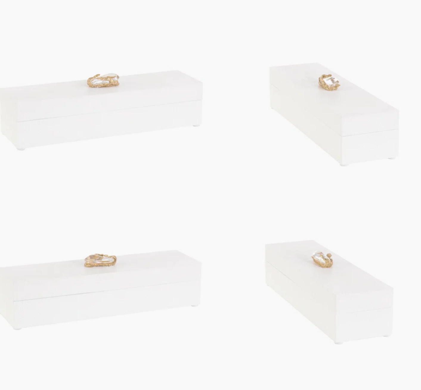 White Shagreen Decorative Box with Crystal and Brass Accent