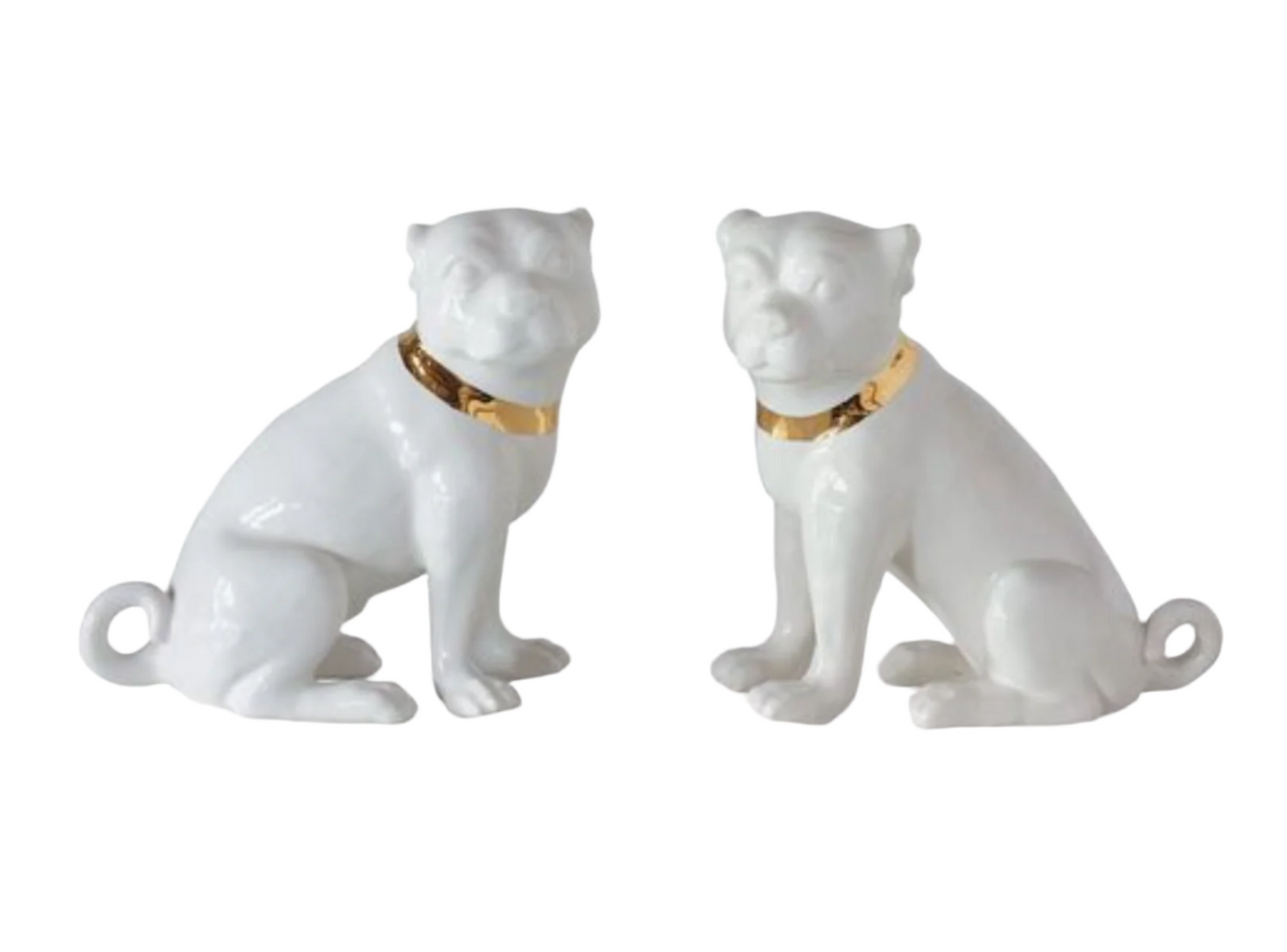 White Porcelain Pug Pair with Gold Collars