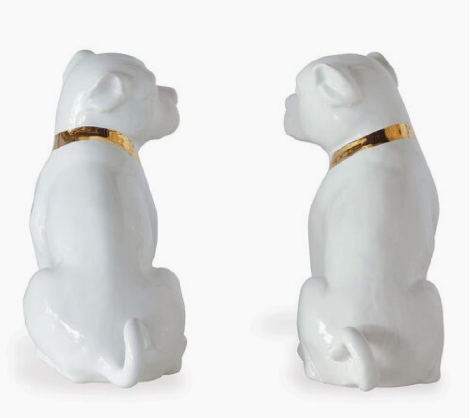 White Porcelain Pug Pair with Gold Collars