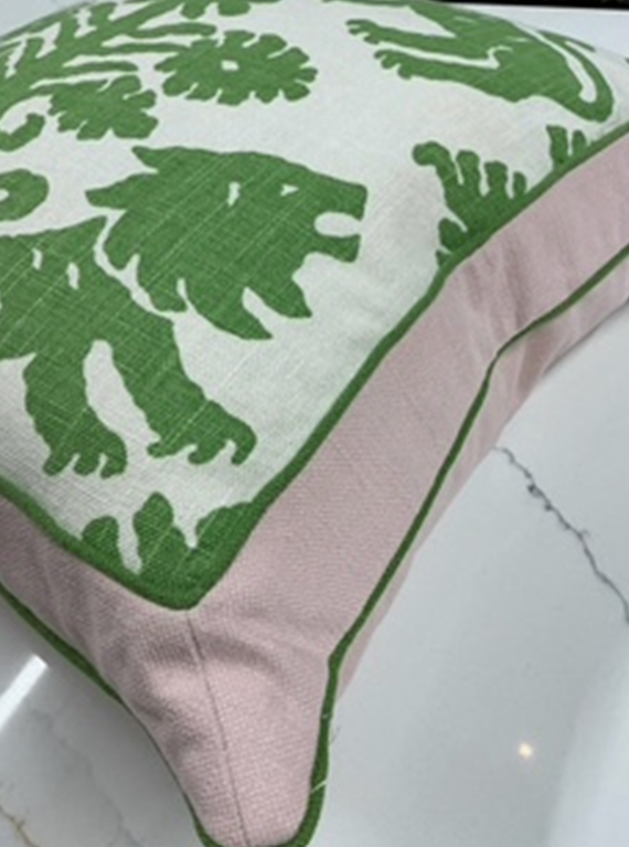 NH Mandeville Collection Green Lion & Blush Framed Pillow 20"x 20"