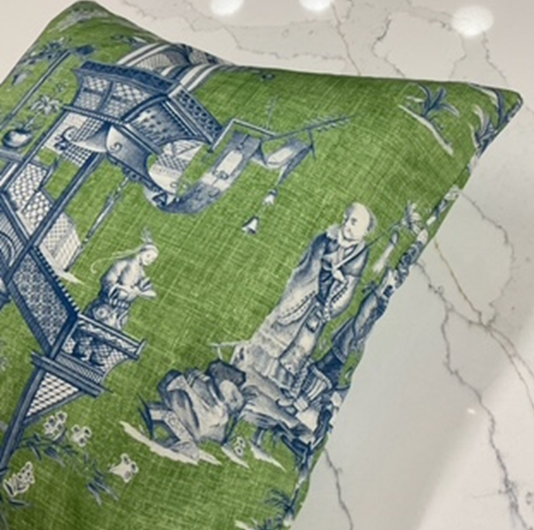 NH Mandeville Collection Green & Blue Chinoiserie Pillow 18" X 18"