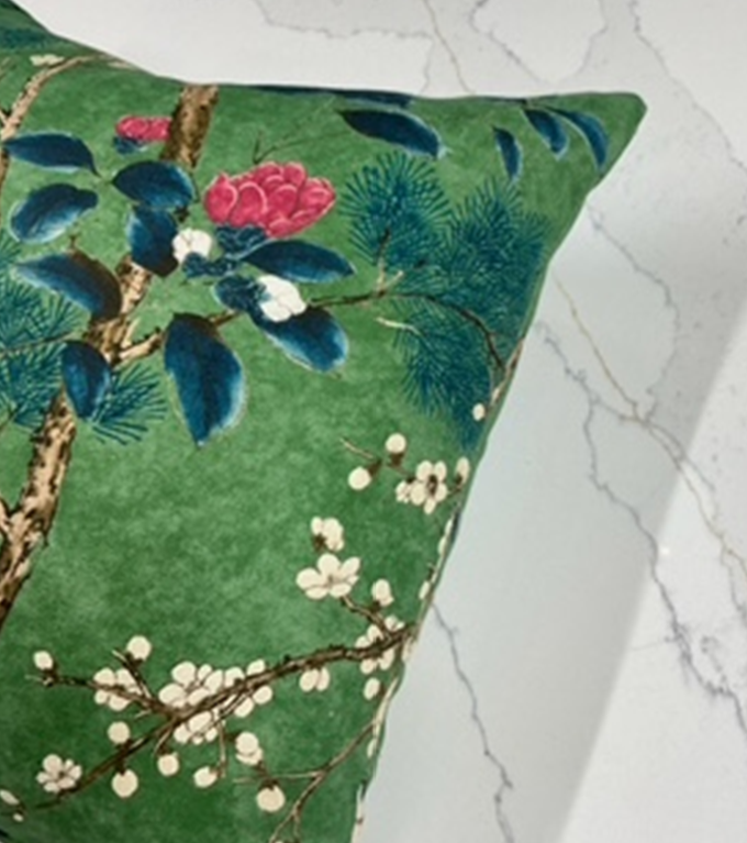 NH Mandeville Collection Green Floral Chinoiserie Pillow 18" x 18"