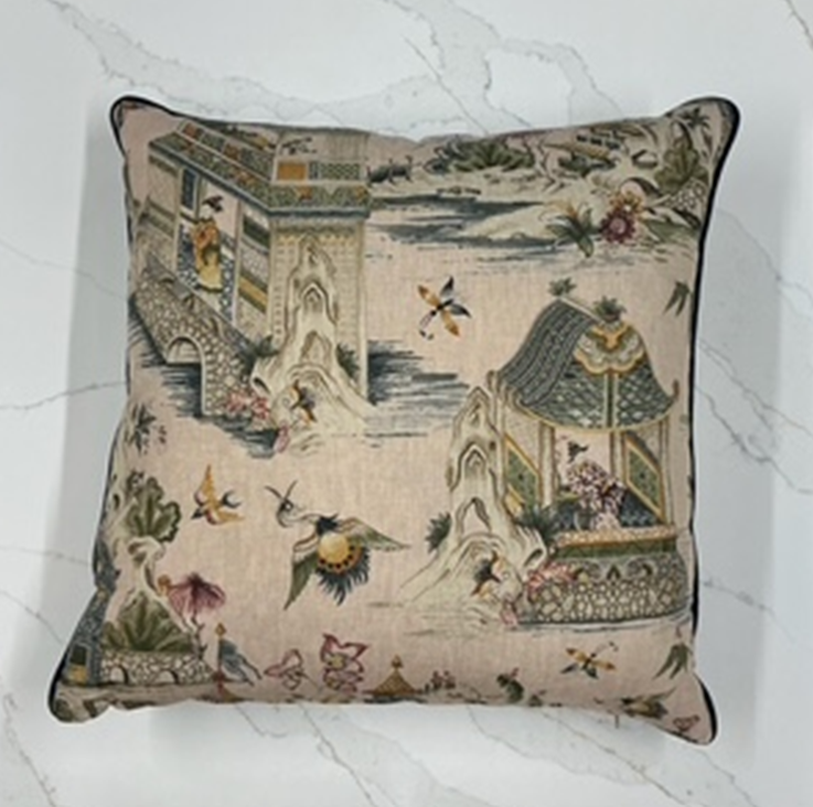 NH Mandeville Collection Blush and Navy Chinoiserie Euro Pillow