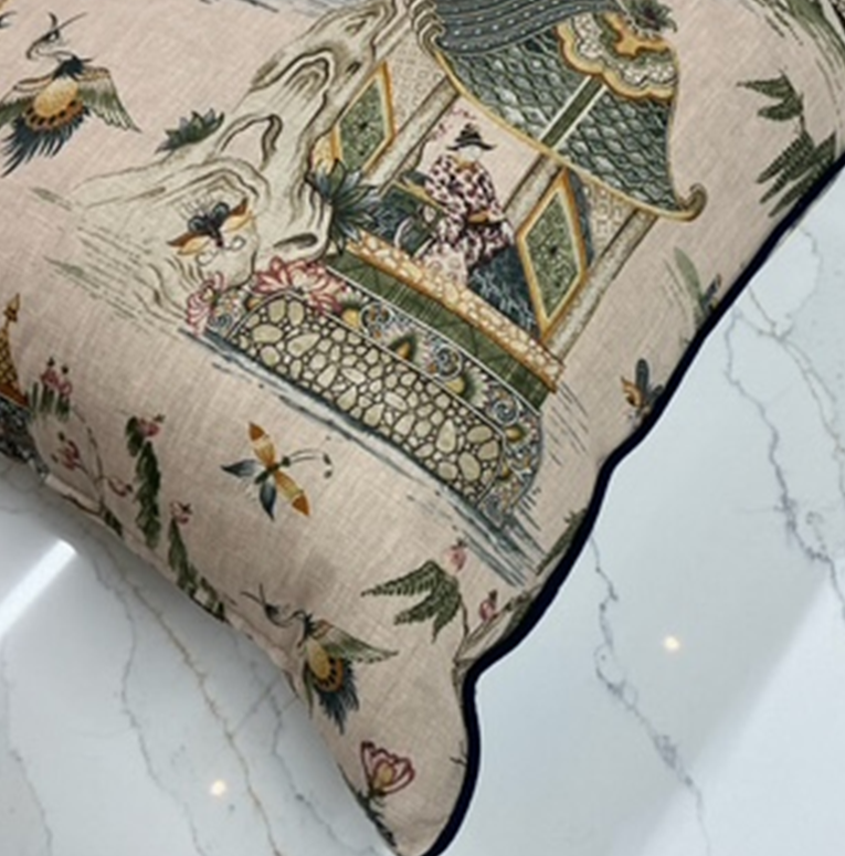 NH Mandeville Collection Blush and Navy Chinoiserie Euro Pillow