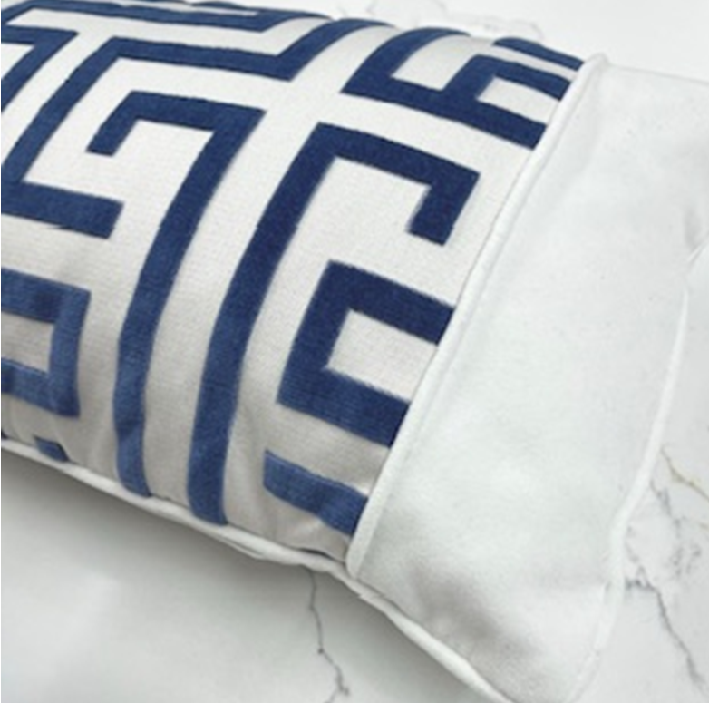 NH Madisonville Collection Navy and White Ming Trail Lumbar Pillow 13" x 32"