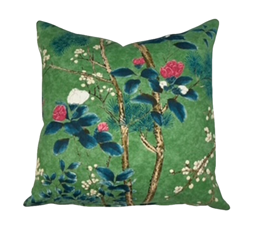 NH Mandeville Collection Green Floral Chinoiserie Pillow 18" x 18"