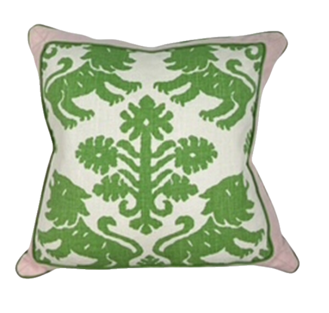 NH Mandeville Collection Green Lion & Blush Framed Pillow 20"x 20"