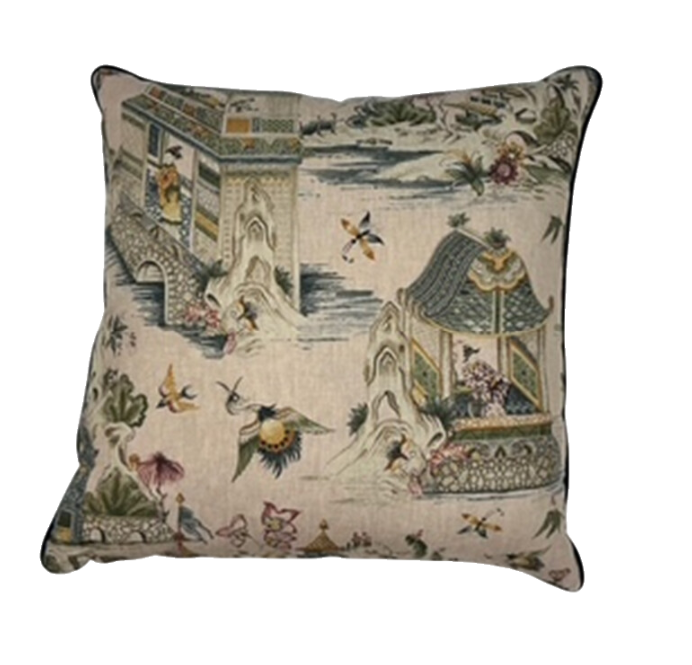NH Mandeville Collection Blush and Navy Chinoiserie Euro Pillow