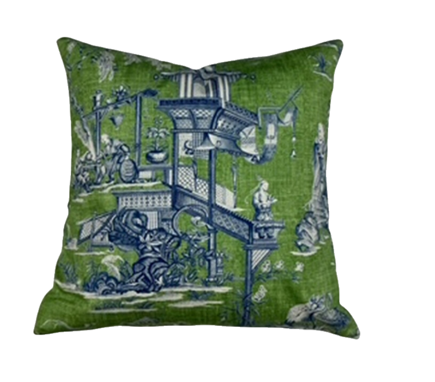 NH Mandeville Collection Green & Blue Chinoiserie Pillow 18" X 18"