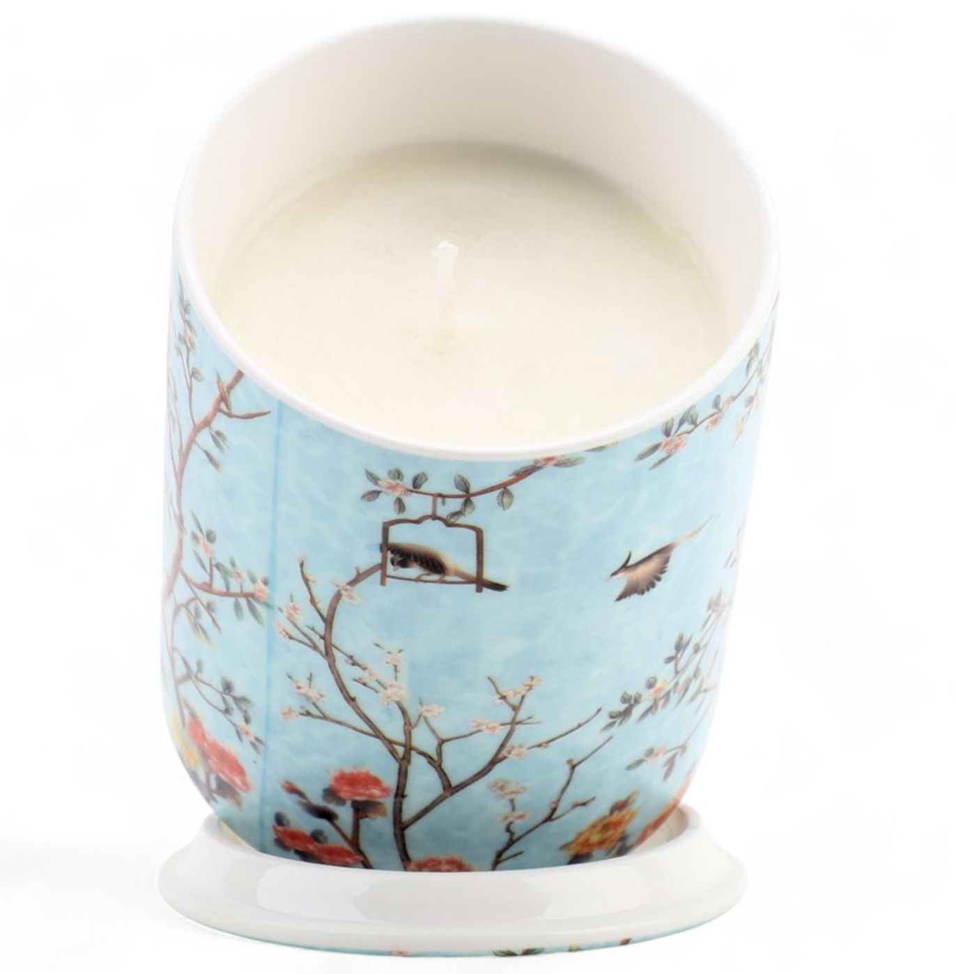 Baby Blue Floral and Bird Print Porcelain Candle