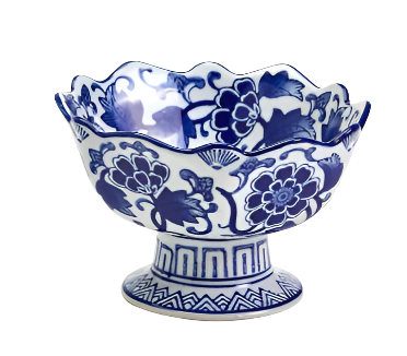 Blue and White Scalloped Edge Footed Bowl