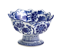 Blue and White Scalloped Edge Footed Bowl