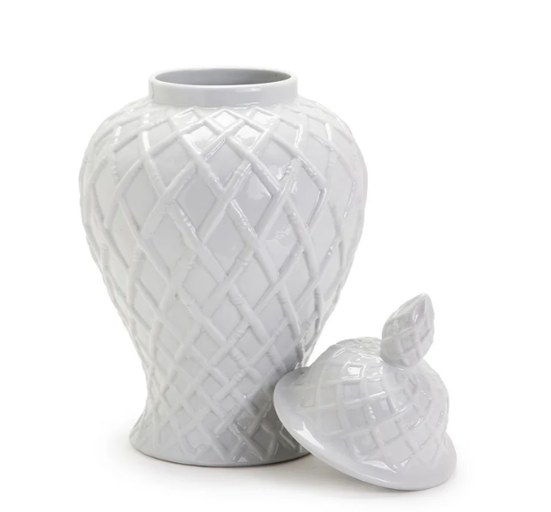 Lidded Porcelain Faux Bamboo Fretwork Jar