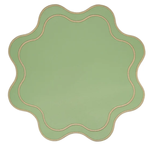 Light Green Scalloped Faux Leather Placemat