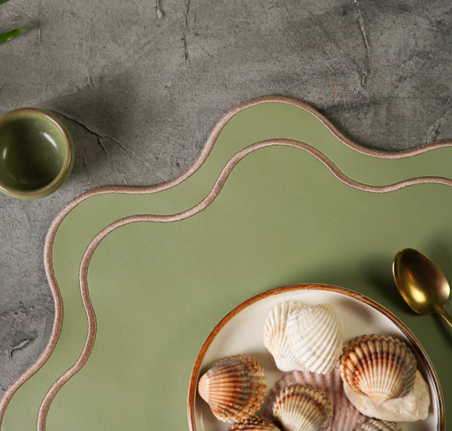 Light Green Scalloped Faux Leather Placemat