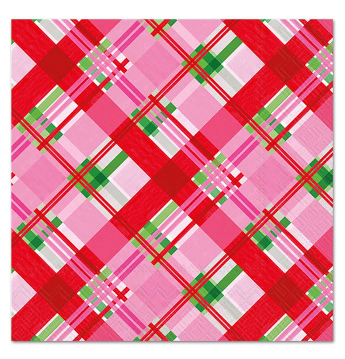 Pink Plaid Christmas Paper Lunch Napkins — Set of 20