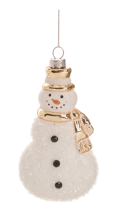 Gold & White Snowman Glass Ornament