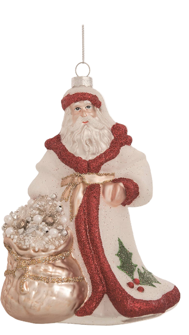 Nostalgic Santa with Gift Bag Glass Ornament
