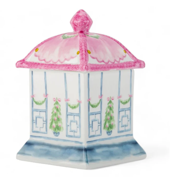 Pastel Pink & Blue Pagoda Christmas Lidded Jar