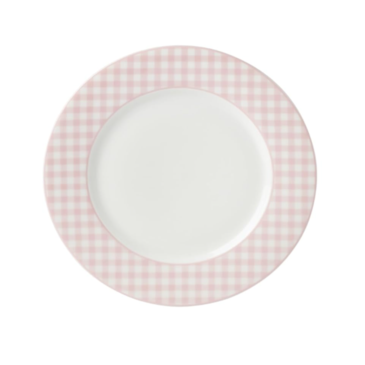 Pink Gingham Porcelain Dinner Plate – 10.5"