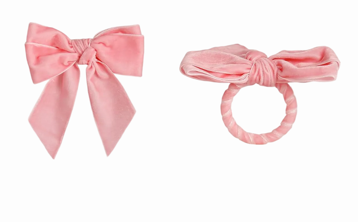 Pink Velvet Bow Napkin Rings – Set of 2