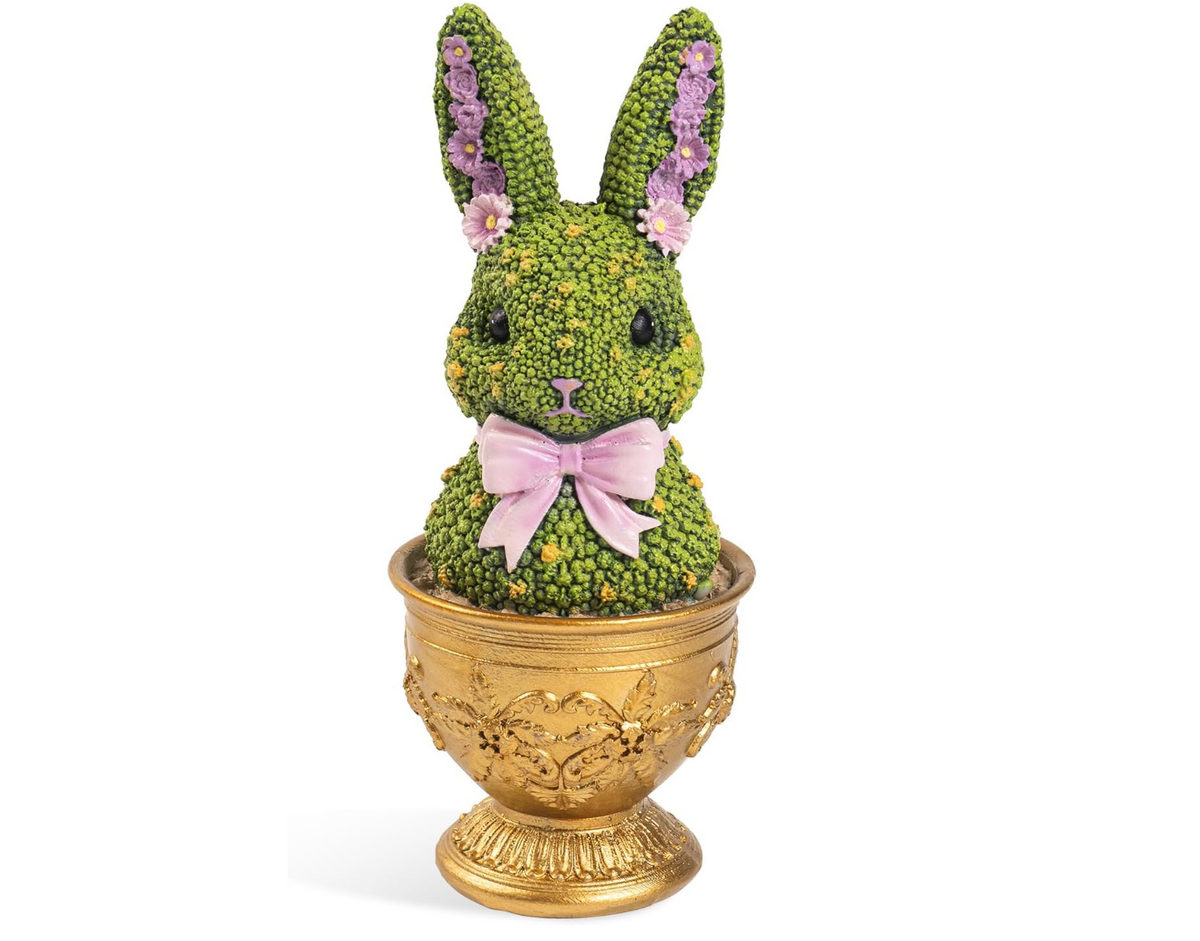 Green Bunny Topiary Figurine – 6.9"