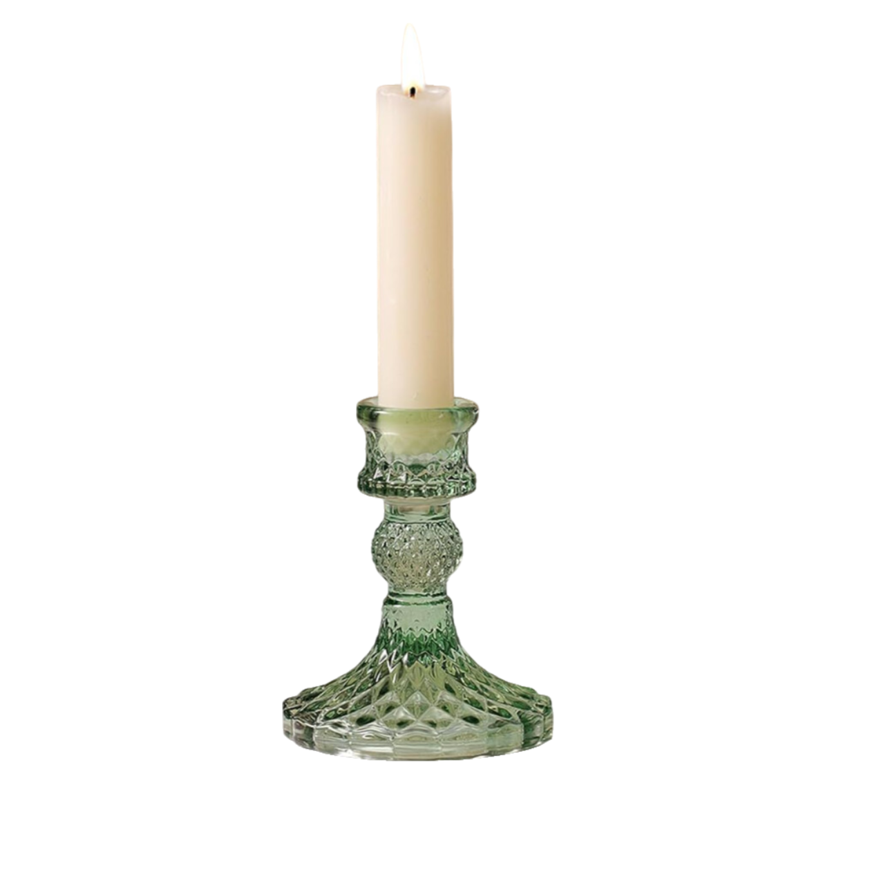 Glass Taper Candle Holder in Emerald Green -  4"